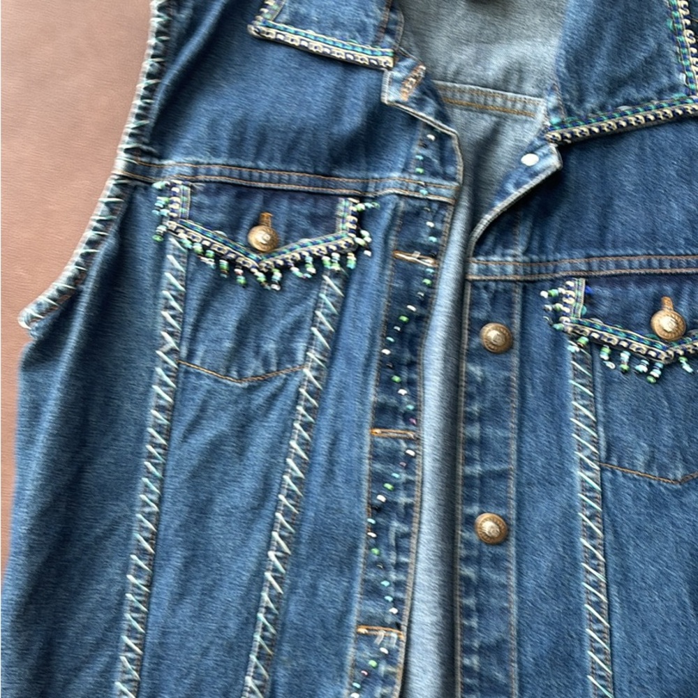 Vintage Western Embellished Denim Vest Size L